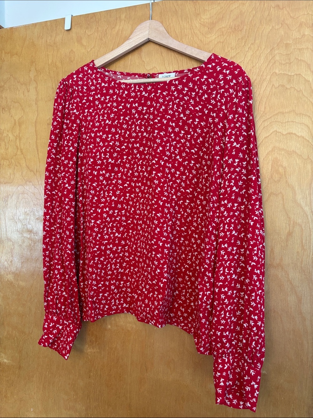 J. Crew Red Long-Sleeve Floral-Print Blouse